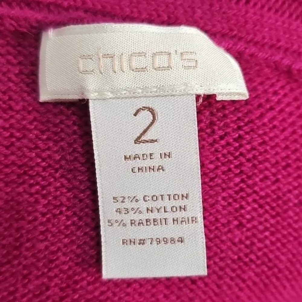 Chicos Open Front Sweater Cardigan Sz 2 L Magenta Shawl Collar Roxanne Excellent - Picture 2 of 12